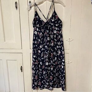 Nine Britton Navy Blue And Floral Angie Maternity Knit Midi Dress Size XL